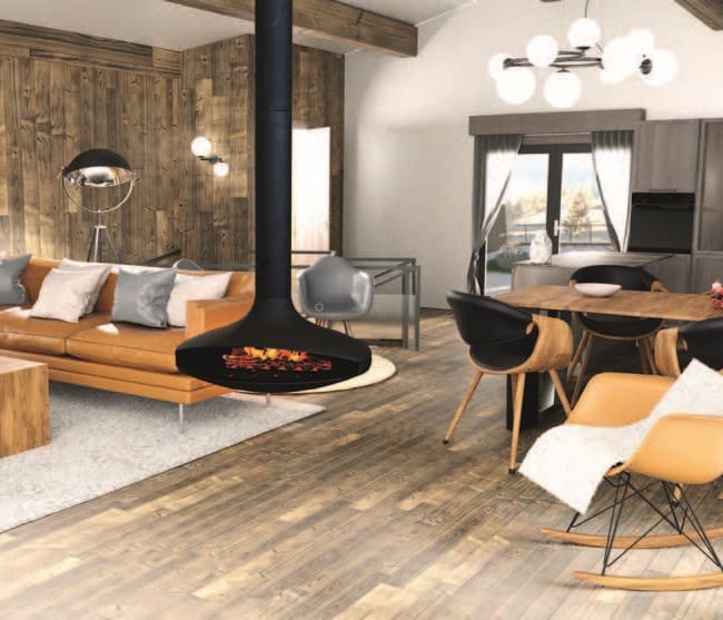 Sleek modern ski chalet-themed interiors grace apartments at Les Mazots de Kayla in Les Houches